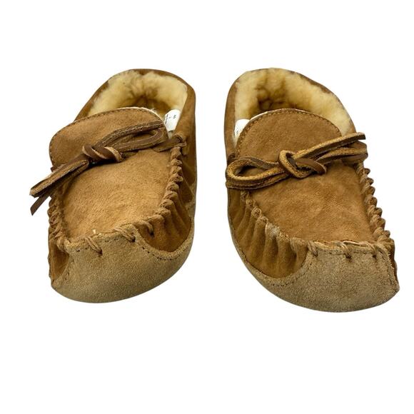 LL BEAN Slippers Kids 3 Brown Suede Shearling Lined Wicked Good Moc - Picture 2 of 6